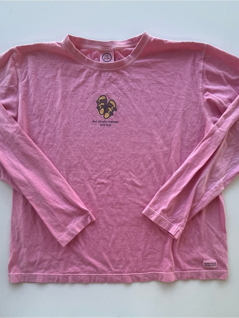 Life Is Good Pink Long-Sleeve Tee with Central Heart Graphic